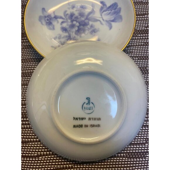 4 Vintage Haaman Israel Blue Foral Motif Porcelain Plates Set Of 4 - Picture 5 of 5